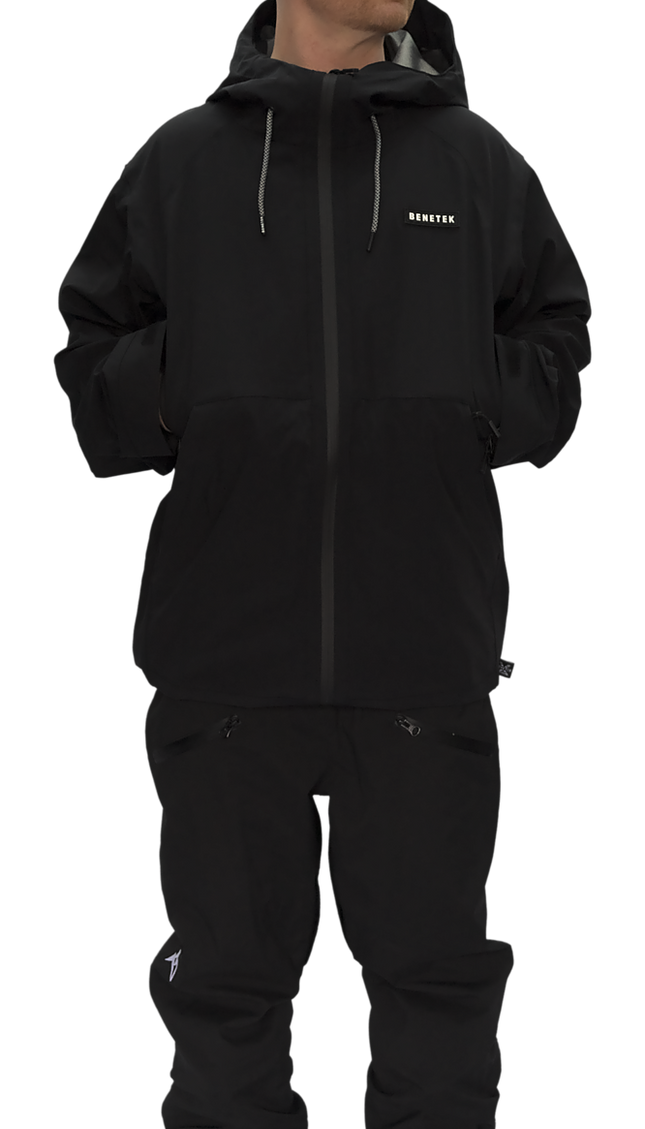 Tommie Bennett wearing the black Focus Jacket, front view